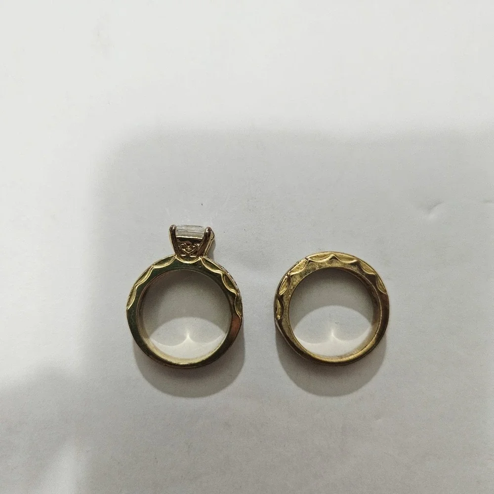 Gold Rings SETA Beautiful Pair Of Jewelry Metal Accents Square Cut Faux Diamond